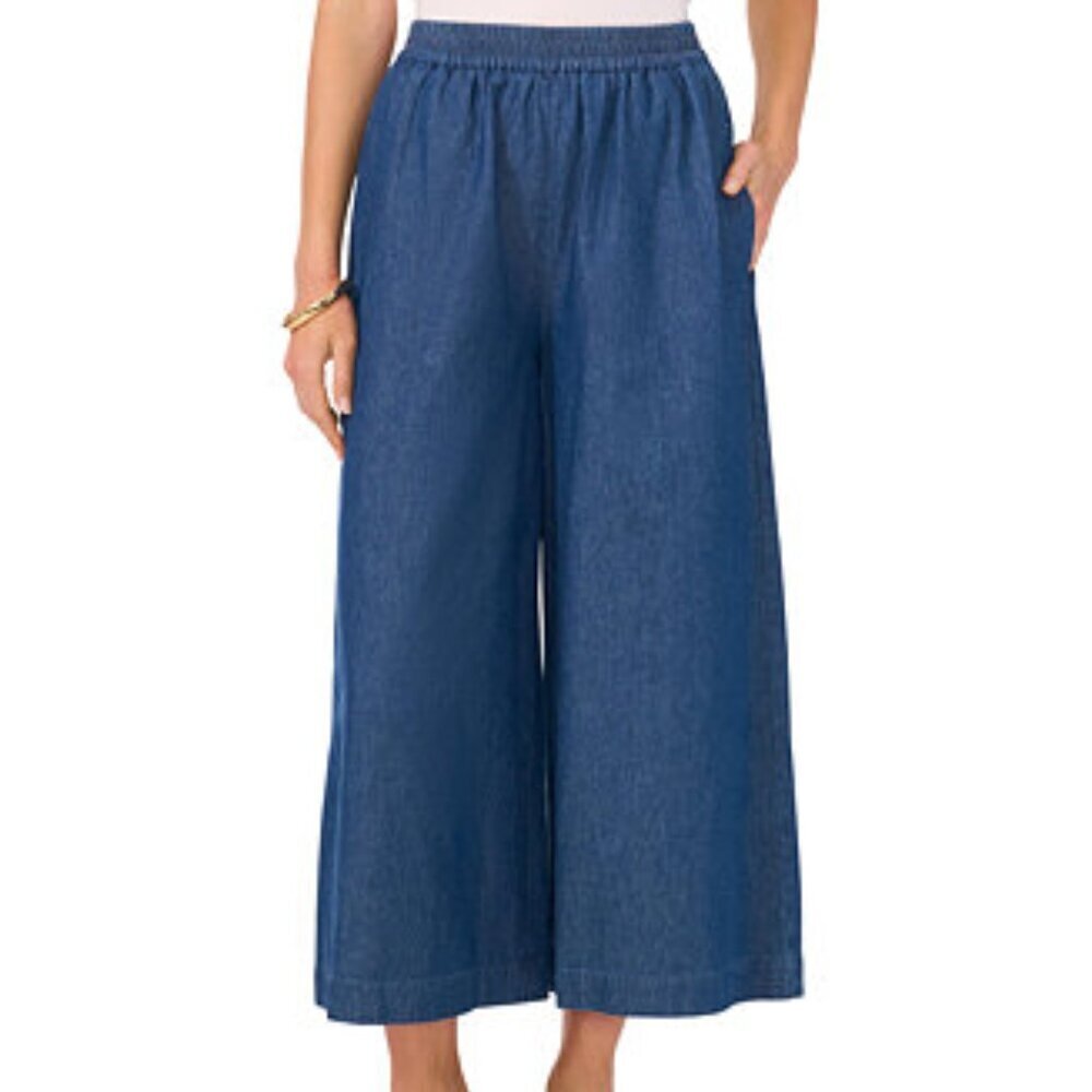 Wide Leg Denim Palazzo Jeans - Blue
